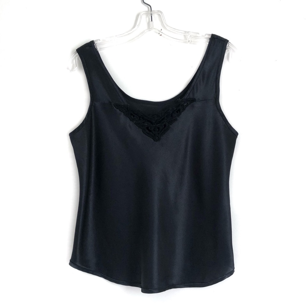 Vintage Black Satin Embroidered Lingerie Tank Top